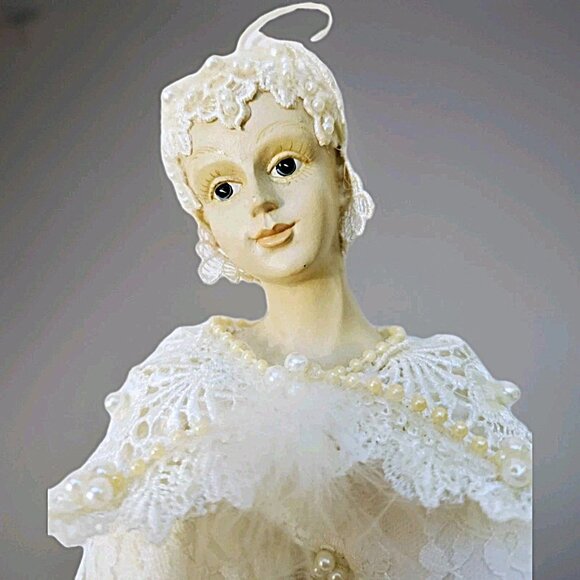 Vintage Victorian Bisque Porcelain Doll Head Christmas Ornament Lace Pearls 6" - Picture 2 of 7